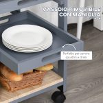 Carrello da Cucina con Cassetto, 2 Vassoi Estraibili e Ripiano Fisso, in Legno di Pino e MDF, 37x37x76 cm - immagine 5