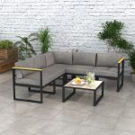  Salotto da Giardino con Divano e Tavolino in Alluminio con Cuscini Imbottiti, Grigio - immagine 2