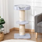 Tiragraffi per Gatti con Lettino, Rivestimento Peluche e Palo in Sisal, 45x45x91cm, Azzurro - immagine 9