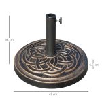 Base per Ombrellone Rotonda da 12kg in Resina con Decorazione, per Pali da 38mm e 48mm, Φ45x33cm, Bronzo - immagine 3