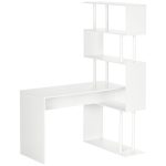 Scrivania Angolare Moderna in Truciolato per Ufficio e Studio con Ripiano a 4 Livelli, 120x80x176 cm, Bianco