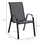 Sedie da Giardino Set 4 Pezzi con Braccioli, in Metallo e Tessuto Traspirante, 70x54x90cm, Nero - immagine 3