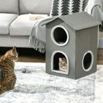 Casetta per Gatti a Due Livelli con Cuscini Lavabili 3 entrate, 42x46x59.5 cm, Grigio - immagine 9