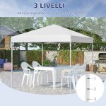 Gazebo Pieghevole 2.5 x 2.5 m Impermeabile con Corde e Picchetti, in Acciaio e Tessuto Oxford, Bianco - immagine 7