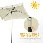 Ombrellone da Giardino Rettangolare 2x1.3 m con Inclinazione Regolabile e Palo in Alluminio, Beige e Nero - immagine 4