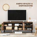 Mobile Porta TV fino 65" con 2 Armadietti e 2 Vani Aperti in Legno, 150x40x56cm, Marrone - immagine 4