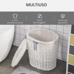 Cesto Portabiancheria in Vimini con Coperchio e Sacco Interno in Tessuto Lavabile, Bianco - immagine 4