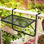 Tavolo da Ringhiera con Ganci ad Altezza Regolabile su 3 Livelli, in Metallo, 60x56x50cm, Nero - immagine 2