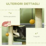 Albero Tiragraffi per Gatti con 2 Lettini, Pallina e Rivestimento in Velluto, 43x39x52cm - immagine 6