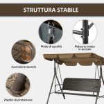 Dondolo da Giardino 3 Posti con Tettuccio Regolabile in Rattan PE e Acciaio, 167x112x153cm - immagine 7
