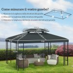 Copertura per Gazebo 4x3 m a 2 Livelli in Poliestere con Cinghie e 10 Fori di Drenaggio, Grigio Antracite - immagine 3