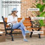 Panchina da Giardino 2 Posti in Alluminio e Legno a Doghe con Braccioli, 120x64x79cm, Teak - immagine 4