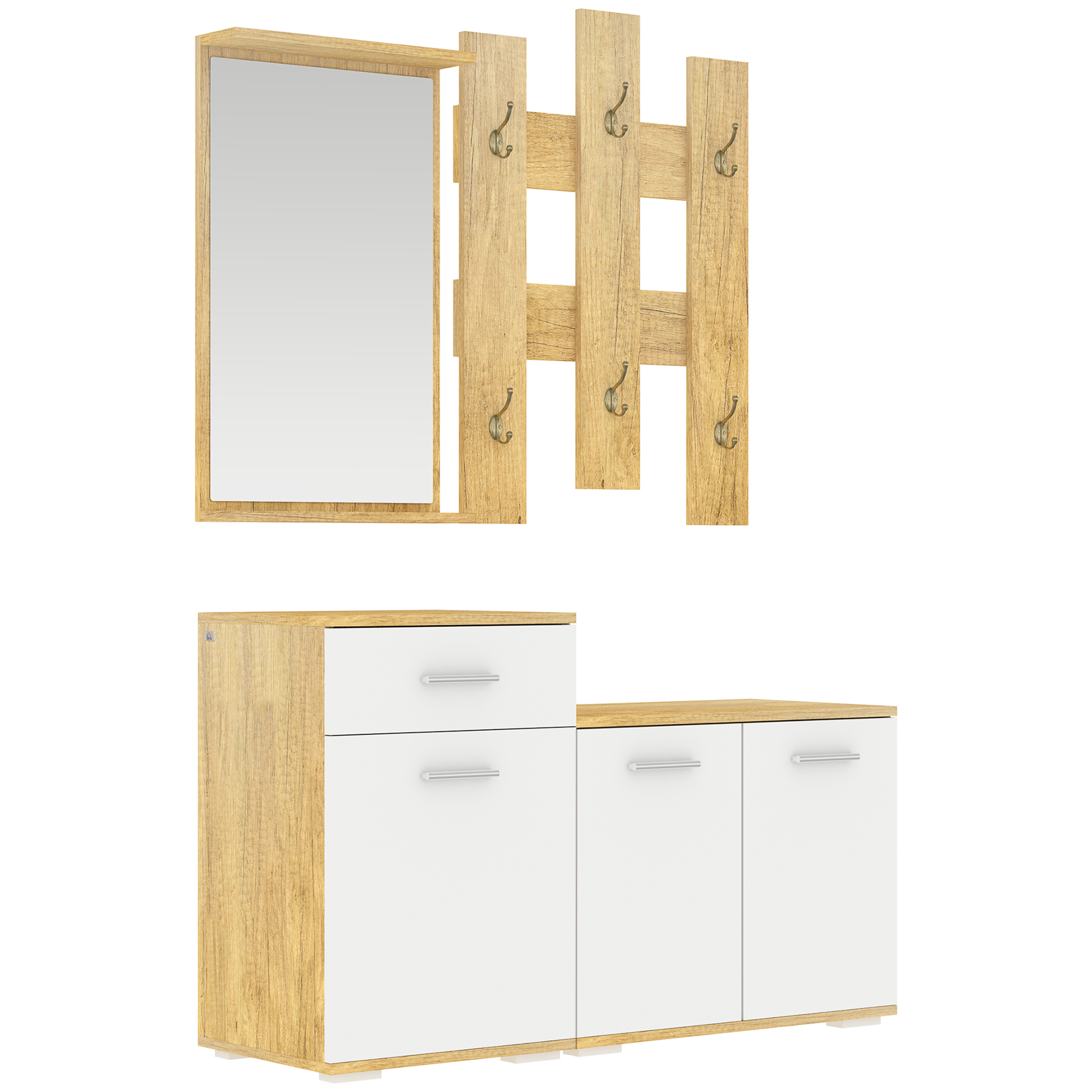 yIEa2c19493667e3a.jpg Set per Ingresso 3 in 1 con Appendiabiti a Muro, Specchio e Scarpiera con Panca in Legno - immagine 1