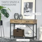 Tavolo Consolle Stile Vintage in Metallo e Legno con 2 Cassetti e Mensola, 100x35x76.5cm, Marrone - immagine 4