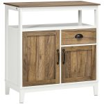 Mobile Cucina Stile Rustico con Armadietti e Cassetto, 76.6x 35x 81.5cm, Bianco e Marrone