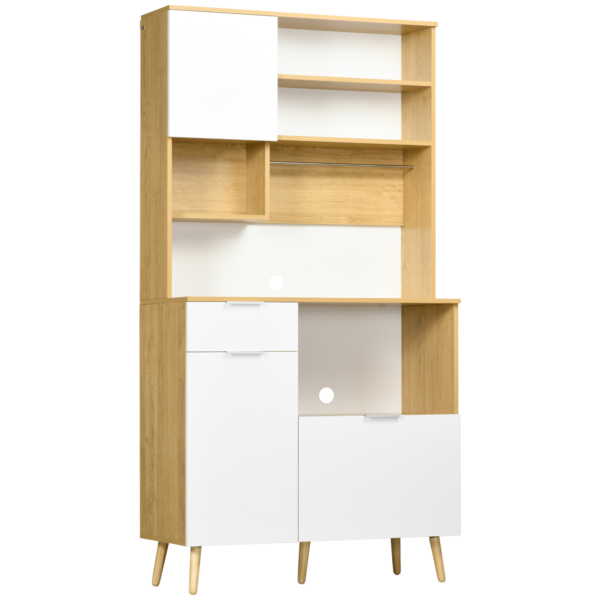 zSJ98a1890497f5fa.jpg Dispensa da Cucina in Truciolato con Armadietti, Cassetti, Ripiani Regolabili e Appendino, 93x40x180 cm - immagine 1