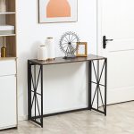 Tavolo Consolle da Ingresso Stile Industriale Pieghevole in Legno e Metallo, 100x38x80cm, Marrone - immagine 2