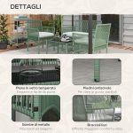 Set da Giardino in Rattan da 4 Pezzi con 2 Poltroncine, Divano e Tavolino da Caffè, Verde - immagine 6