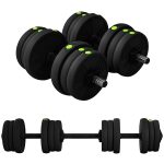 Set 2 in 1 con 2 Manubri Convertibili in Bilanciere, Peso Totale 20 kg e Dischi Pesi Regolabili, Nero