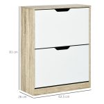 Scarpiera Salvaspazio Slim a 2 Cassetti per 8 Paia di Scarpe 62.5x26x81 cm, Legno e Bianco - immagine 3