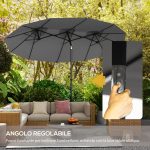 Ombrellone Doppio Inclinabile a 45° con Manovella e Prese d'Aria, in Acciaio e Poliestere, 285x147x227 cm, Grigio - immagine 4