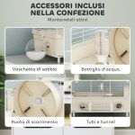 Gabbia per Criceti a 2 Livelli e 3 Porte con Ruota e Tubi, in Acciaio, PS e PP, 44.5x28x44 cm, Crema e Bianco - immagine 5
