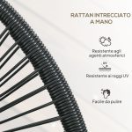 Divano da Giardino 2 Posti in Rattan PE e Acciaio con Cuscini e Braccioli, 132x72x83 cm, Nero - immagine 5