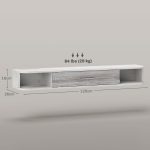 Mobile TV Sospeso in Legno con 2 Ripiani Aperti e Armadietto, 120x26x16 cm, Bianco e Grigio - immagine 3