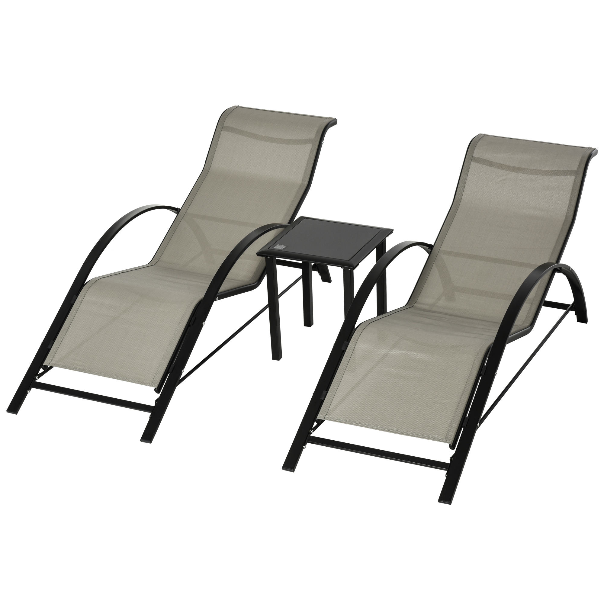 0Rrfa319c8d2adaaf.jpg Set di 2 Lettini Prendisole e Tavolino con Piano in Vetro, 59x169x66 cm, Grigio - immagine 1