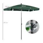 Ombrellone da Giardino Rettangolare 2x1.3m con Inclinazione Regolabile e Palo in Alluminio, Verde e Nero - immagine 3