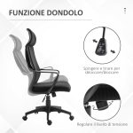 Sedia da Ufficio Reclinabile con Poggiatesta e Supporto Lombare, in Poliestere, 64x55x116-126 cm, Nero - immagine 5