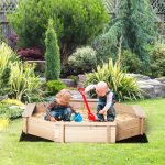 Sabbiera per Bambini con Sedili e Copertura, Età 3-8 Anni, 139.5x139.5x21.5cm, Colore Legno - immagine 2