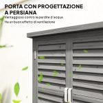 Armadio da Giardino in Legno di Abete con Porte a Persiana e 2 Ripiani, 87x46.5x96.5cm, Grigio - immagine 4