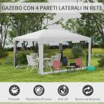 Gazebo da Giardino 4x3 m con Zanzariera e 2 Ingressi, in Metallo e PE, Bianco e Nero - immagine 4