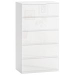 Cassettiera Moderna 5 Cassetti Antiribaltamento in Legno, 55x33x100 cm, Bianco Lucido