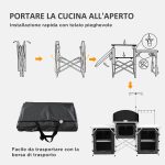 Cucina da Campeggio Pieghevole a 3 Piani con 5 Ripiani Interni e 4 Ganci, 172x48x119 cm, Nero - immagine 6