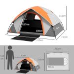 Tenda da Campeggio 2 Posti con Finestra a Rete e Gancio, in Poliestere, 210x150x110 cm, Grigio e Arancione - immagine 3