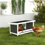 Nido per Galline a 2 Aree con Base Rialzata e Tetto, in Legno e Bitume, 66x37x34 cm, Grigio Bianco e Nero - immagine 2