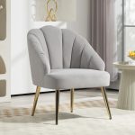 Poltrona in Velluto da Camera e Salotto a Conchiglia Stile Art Deco, Acciaio, 63x65x84 cm, Grigio - immagine 2