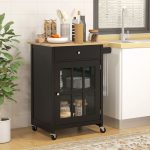 Carrello Cucina con Cassetto, Armadietto Regolabile e Portasciugamani, in Legno, 67x48x86.5 cm, Nero e Rovere - immagine 2