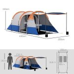 Tenda da Campeggio Impermeabile con 2 Aree e 3 Ingressi, Poliestere e Fibra di Vetro, 420x200x150 cm, Arancione - immagine 3