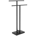 Porta Asciugamani a Terra Autoportante per Bagno a 2 Barre in Metallo, 50x18.5x85cm, Nero