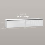 Mobile TV Sospeso con Armadietti con Ante a Ribalta in Legno, 160x35x30 cm, Bianco Lucido - immagine 3