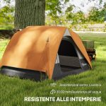 Tenda da Campeggio per 3 Persone Impermeabile con Tasca, Gancio per Lanterna e Borsa, 2x2x1.35m, Arancione - immagine 5