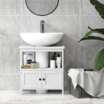 Mobile Sottolavabo con Ripiano e Armadietto, Intaglio e U e 2 Ante, 60x30x60 cm, Bianco - immagine 7