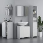 Mobile Sottolavabo Bagno con 2 Ante Decorate e Intaglio a U per Tubi, 60x30x60cm, Bianco - immagine 9