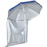 Ombrellone da Spiaggia Inclinabile con Tendine Laterali, in Poliestere e Acciaio, Ø191x211 cm, Blu e Bianco