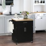 Carrello da Cucina con Cassetto e Armadietto 2 Ante, Ruote e Barra Laterale, 83x45x91.5cm, Nero - immagine 2