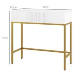Tavolo Moderna per Ingresso a linee con Cassetti e Gambe Dorate, Consolle con Rivestimento in plastica e Base in acciaio, Bianco - immagine 3