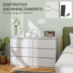Cassettiera 6 Cassetti per Camera da Letto in Legno con Guide in Metallo, 120x39x75 cm, Bianco - immagine 6